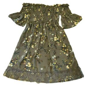 NWT Xhilaration Small Off Shoulder Smocked Short Bell Sleeve A Line Dress Floral